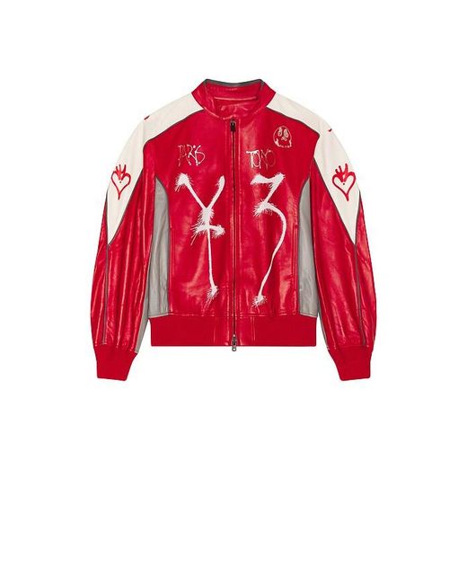 Y-3 Red Gfx Leather Jacket for men