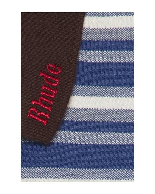 Rhude Blue Fontaine Striped Short Sleeve Polo Shirt for men