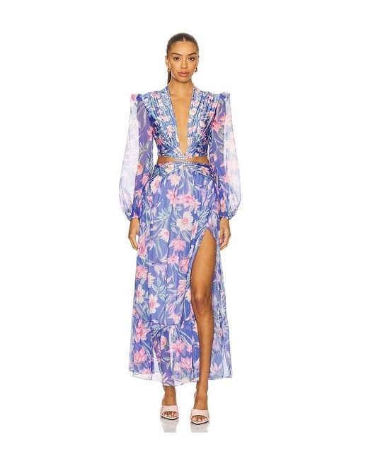 PATBO Blue Amaryllis Long Sleeve Beach Dress