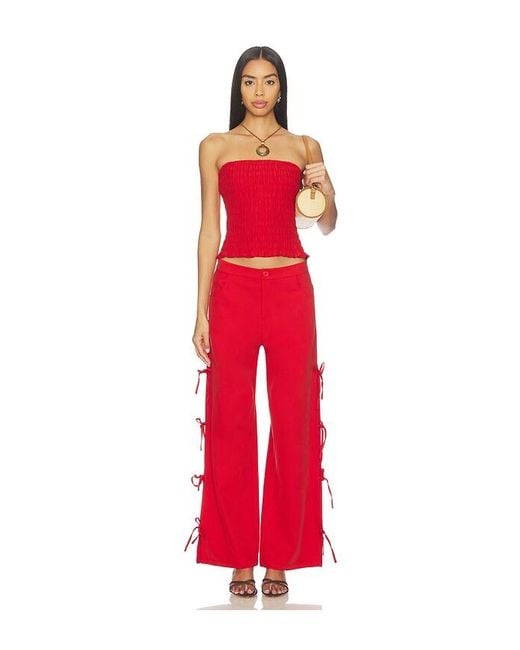 LNA Red Delia Tie Side Pant