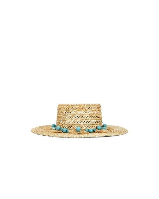 Lele Sadoughi Blue Poms Straw Hat