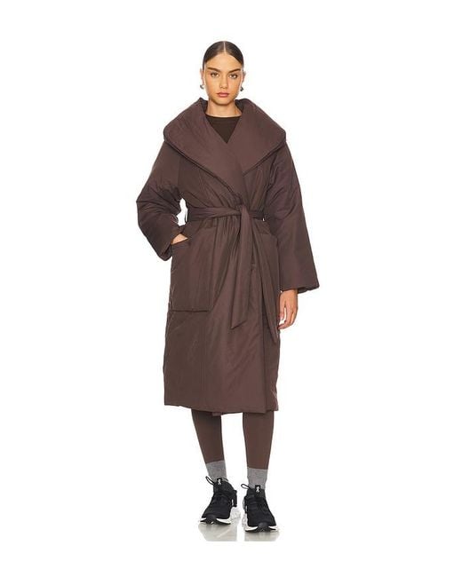 Varley Brown Ana Long Wrap Puffer Coat