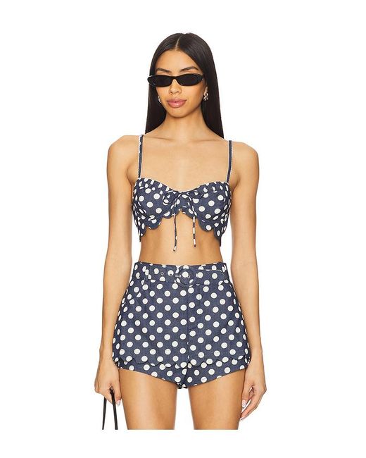 For Love & Lemons Blue Dolly Denim Dot Bra Top