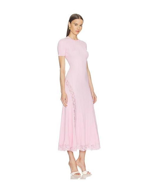 Self-Portrait Pink Knit Lace Insert Midi Dress