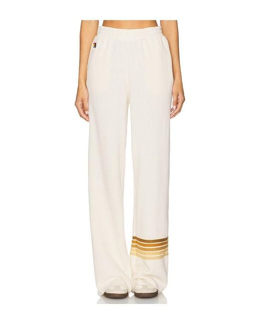 Aviator Nation White Rugby Stitch Wide Leg Pocket Sweatpant