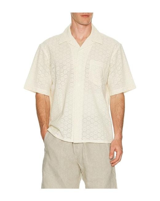Corridor NYC Natural Floral Eyelet Short Sleeve Shirt for men