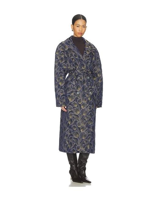 Milkwhite Blue Long Printed Coat