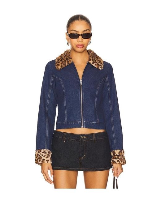 Central Park West Blue Gia Denim And Faux Fur Jacket