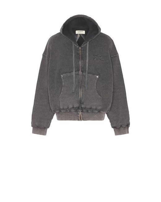 Barriers Worldwide Gray Star Waffle Zip Up Hoodie for men