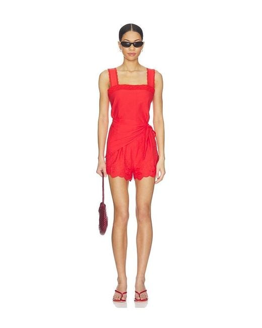 Line & Dot Red Rou Romper