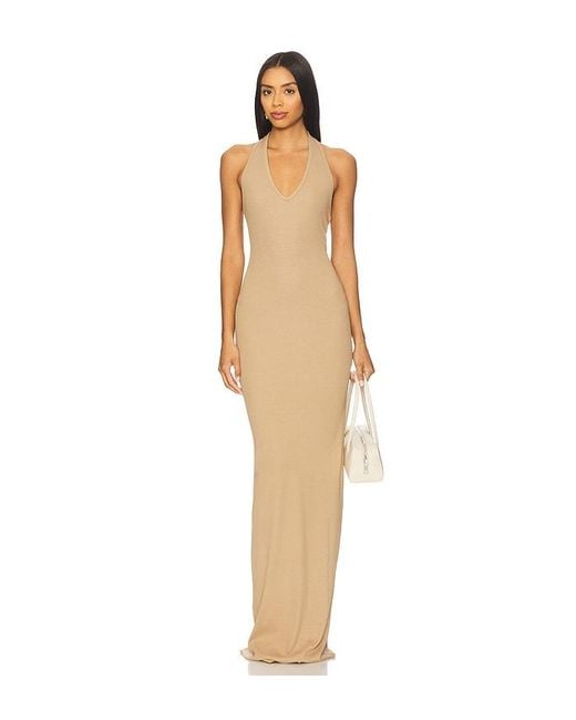 ÉTERNE Natural Halter Maxi Dress