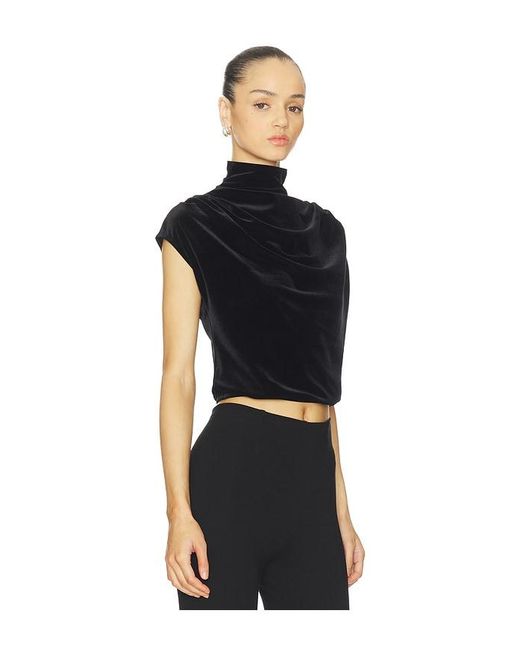 Commando Black Velvet Draped Mockneck Crop Top
