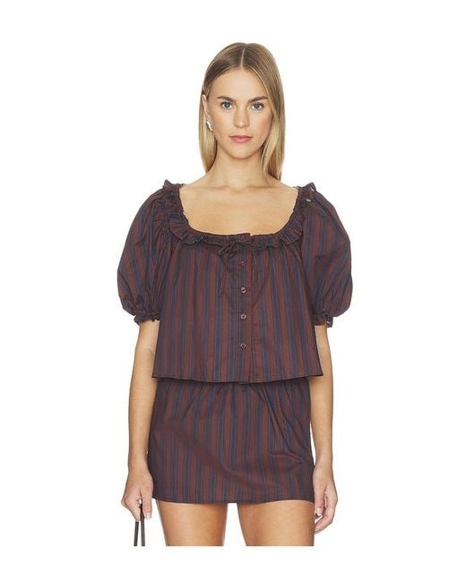 WeWoreWhat Purple Puff Sleeve Button Up Top