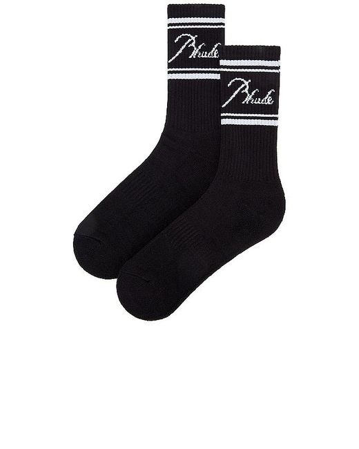 Rhude Black Script Logo Sock for men