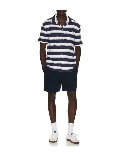 Polo Ralph Lauren Blue Short Sleeve Yarn Dyed Textured Herringbone Andy Camp Striped Shirt for men