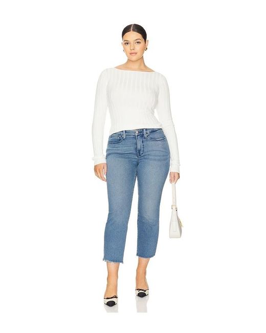 GOOD AMERICAN Blue Good Petite Straight Split Pockets Jeans