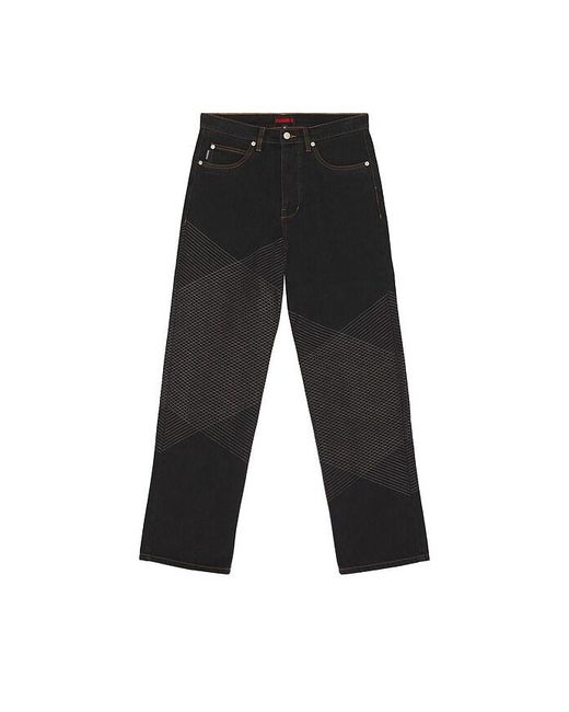 Pleasures Black Grid Embroidered Baggy Jeans for men