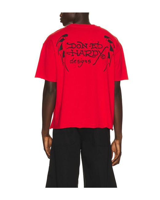 Ed Hardy Red Skull Roses Boxy Cropped Tee for men