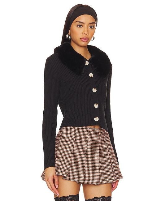 Central Park West Black Delilah Faux Fur Collar Cardigan