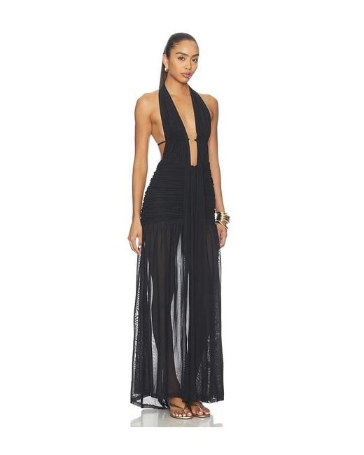 Runaway the Label Black Adrianna Plunge Ruched Maxi Dress