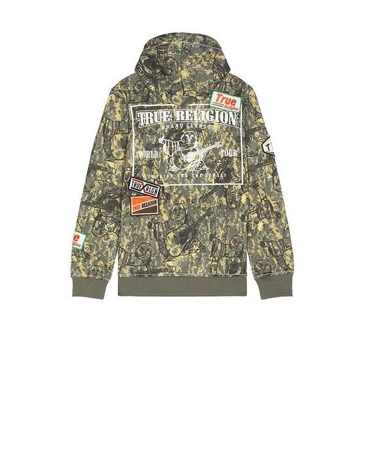 TRUE RELIGION Patch Buddha Camo Big-T Zip Hoodie in Green
