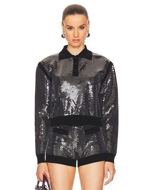 David Koma Black Sequins Embroidery Knit Top
