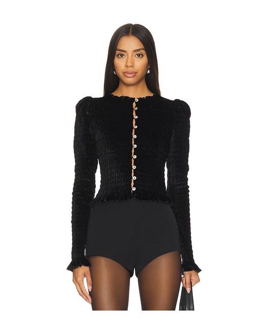 Apres Studio Black Silk Velvet Ruched Cardigan