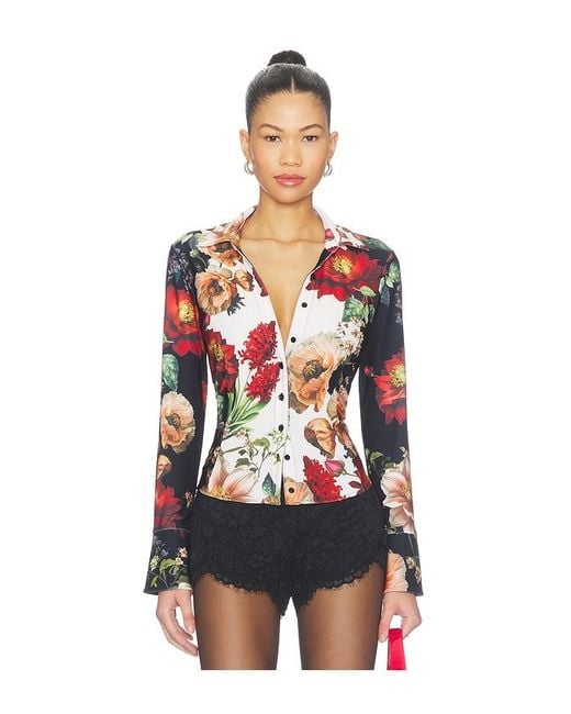 Alice + Olivia Red Freya Fitted Nipped Waist Button Down Top
