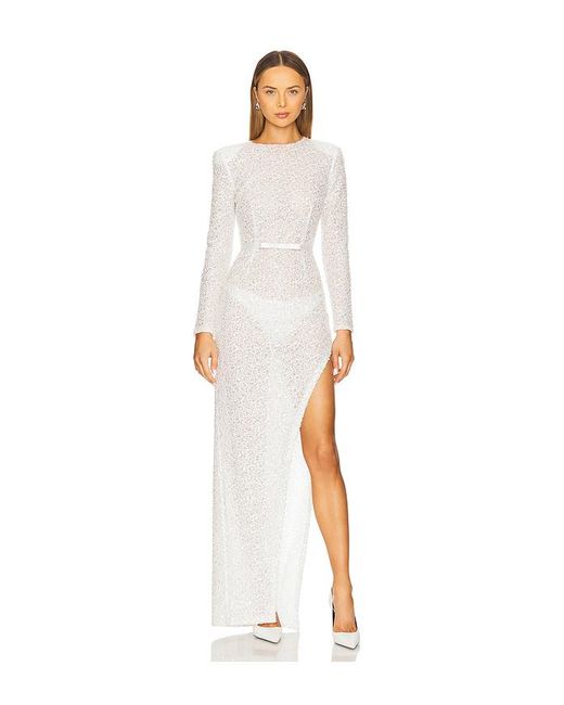 Nadine Merabi White Beaded Embellished Maxi Dress