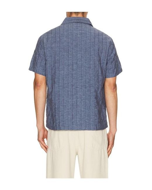 Onia Blue Cotton Linen Pop Over Shirt for men