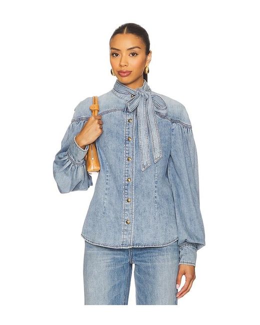 Zimmermann Blue Denim Tie Neck Blouse