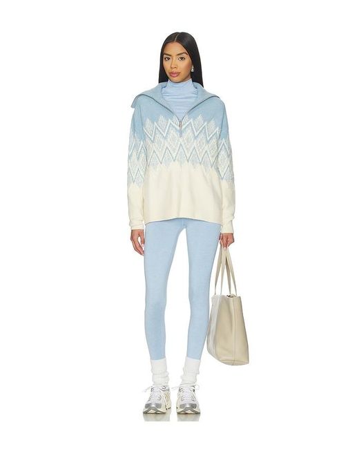 Varley Blue Hedda Fairisle Half Zip Sweater