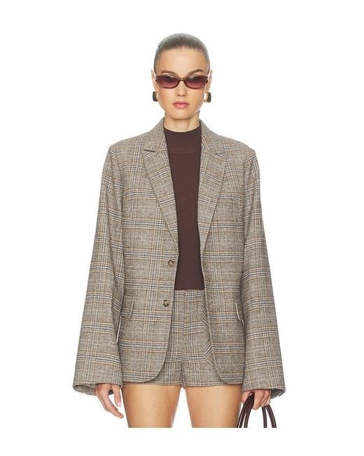 GUIZIO Brown Oversized Tartan Blazer