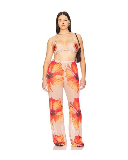 GOOD AMERICAN Orange Gauze Mesh Wide Leg Pant