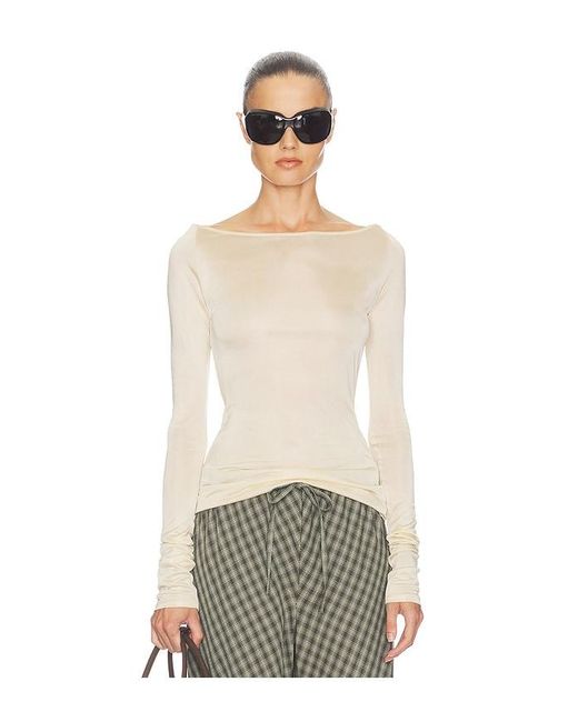 Helsa Natural Slinky Jersey Off The Shoulder Top