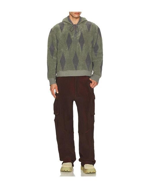 Isa Boulder Green Small Argyle Towel Hoodie for men