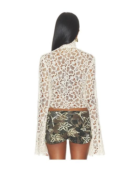 Siedres Natural Embroidered Fluted Top With Front Zipper