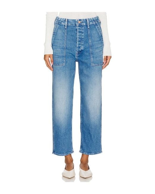 Mother Blue Patch Pocket Private Flood Jeans