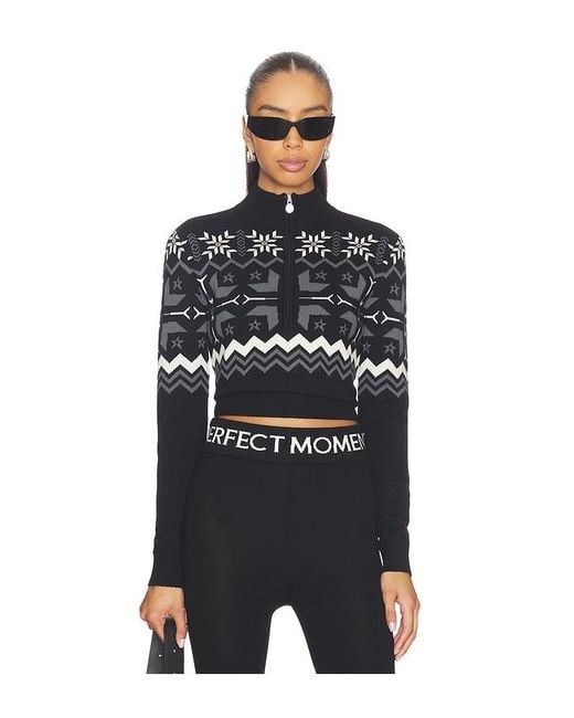 Perfect Moment Black Nordic Merino Wool Half-Zip Sweater