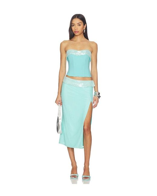 Tiger Mist Blue Sequin Foldover Midi Skirt