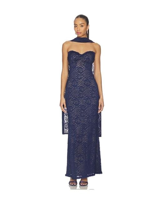 Runaway the Label Blue Amana Strapless Scarf Maxi Dress