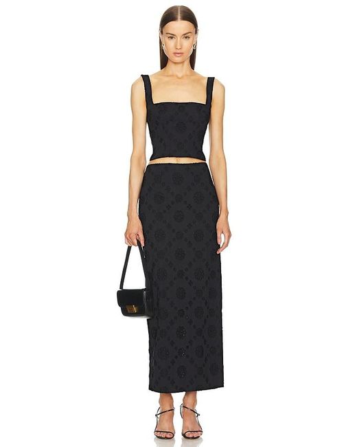Helsa Black Eyelet Column Midi Skirt