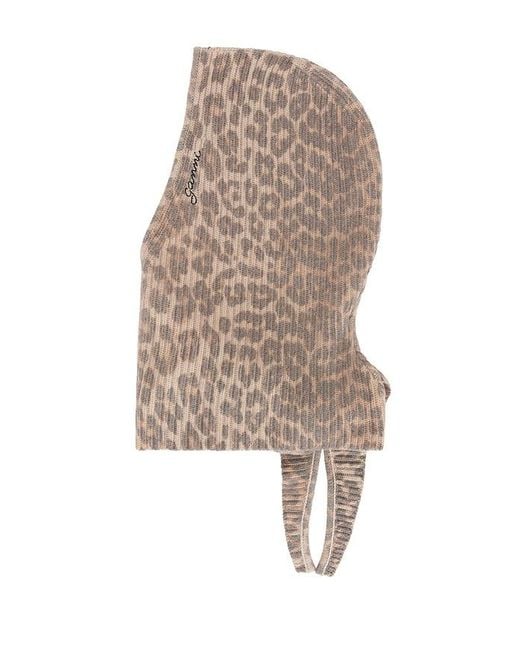 Ganni Brown Graphic Wool Knit Balaclava