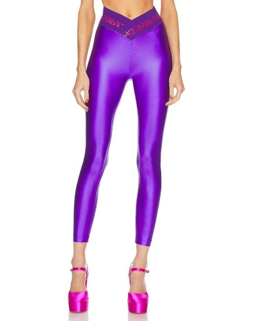 Versace Jeans Couture Satin Legging Doodle Waistband in Purple | Lyst
