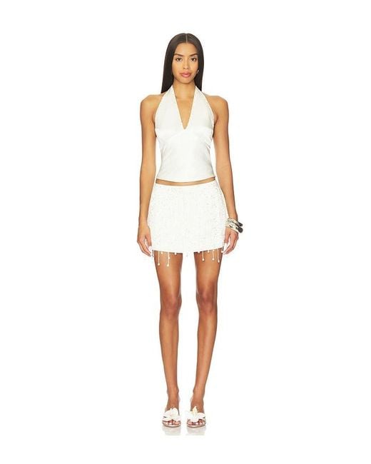 Asta Resort White Fidan Hand Beaded Mini Skirt