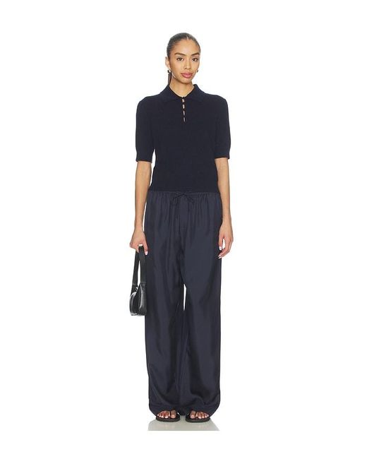 White + Warren Blue Cashmere Button Polo