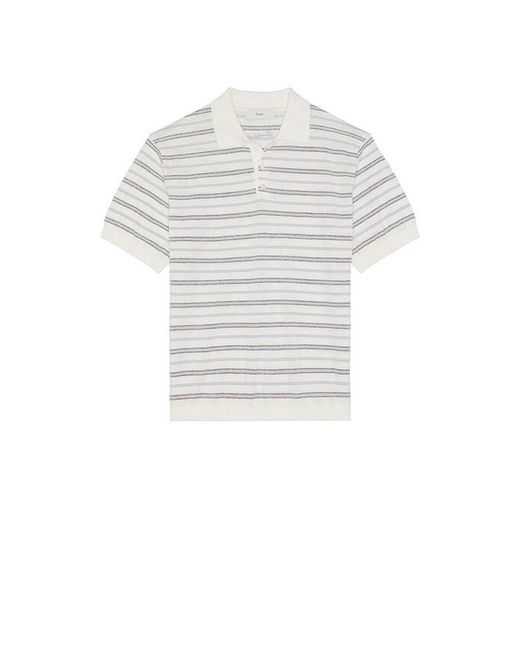 DUNST White Linen Striped Polo Knit for men