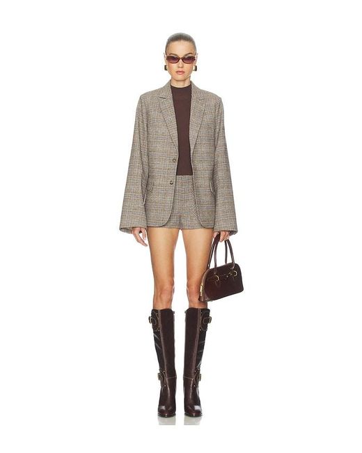 GUIZIO Brown Oversized Tartan Blazer