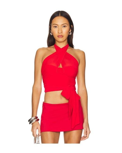 MAJORELLE Red Charlize Halter Top