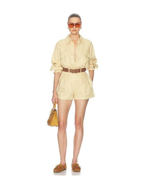 Helsa Natural Washed Linen Pleated Short
